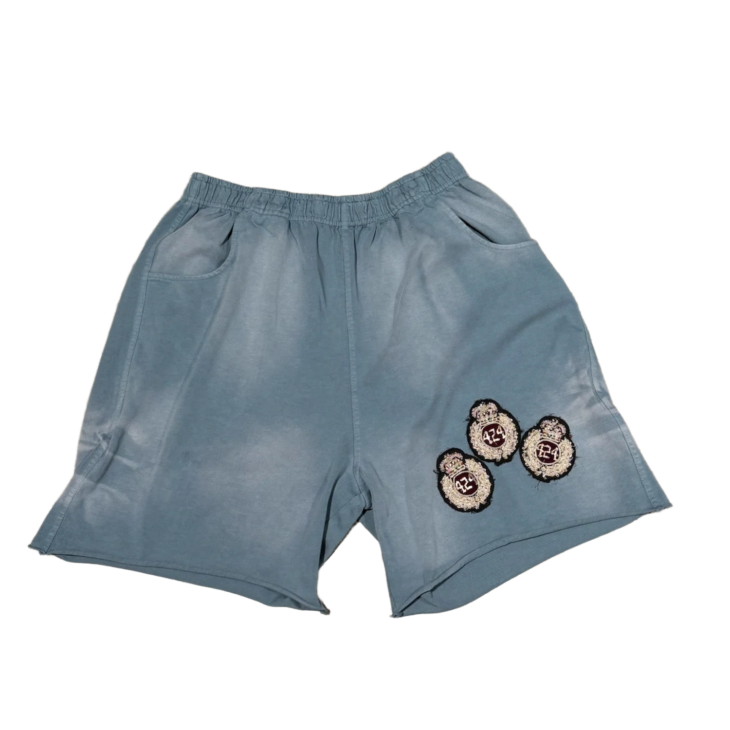 424 'Crest Academy' Washed Blue Sweat Shorts