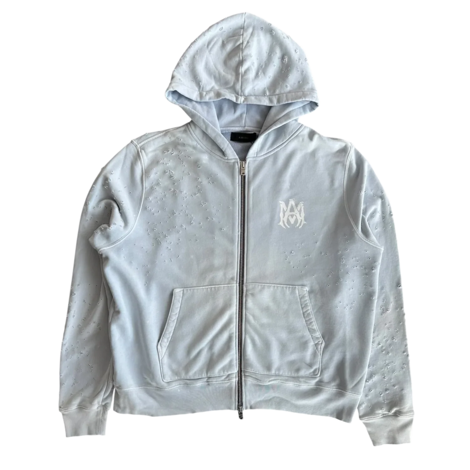 Amiri Light Blue Core Logo Shotgun Zip Up Hoodie