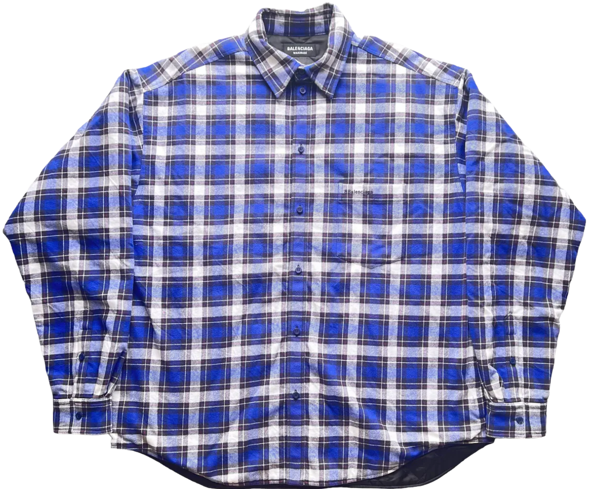 Balenciaga 'Padded' Oversized Blue Flannel Shirt Jacket