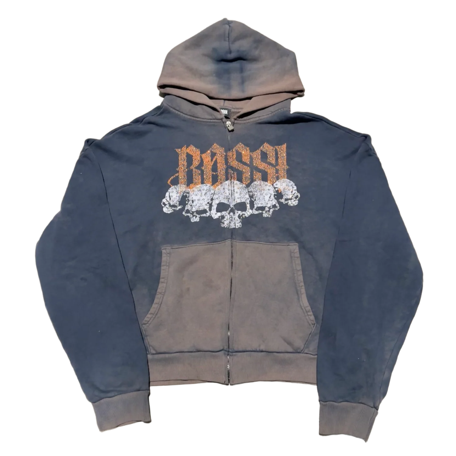 Bossi '5 Skulls' Washed Black Zip Up Hoodie