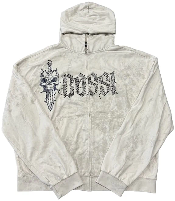Bossi 'Blue Skull Dagger' White Zip-Up Hoodie