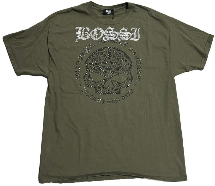 Bossi 'Dublin Skull' Olive Green Rhinestone Vintage Tee
