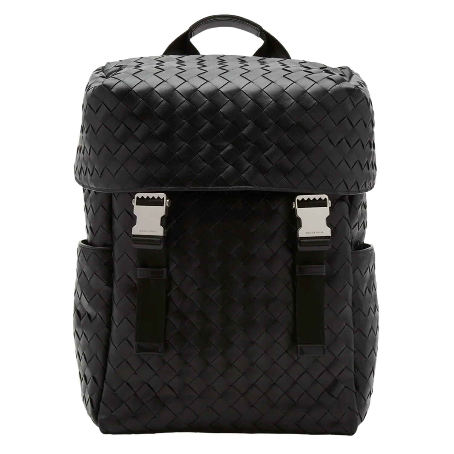 Bottega Veneta 'Black' Intrecciato Leather Flap Backpack