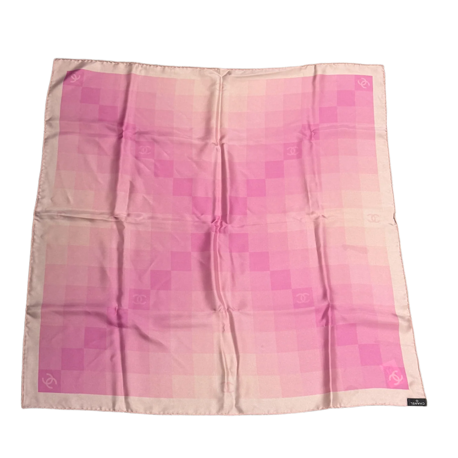 Chanel 25k 'Checkered Pink' Silk Square Scarf - Image 2