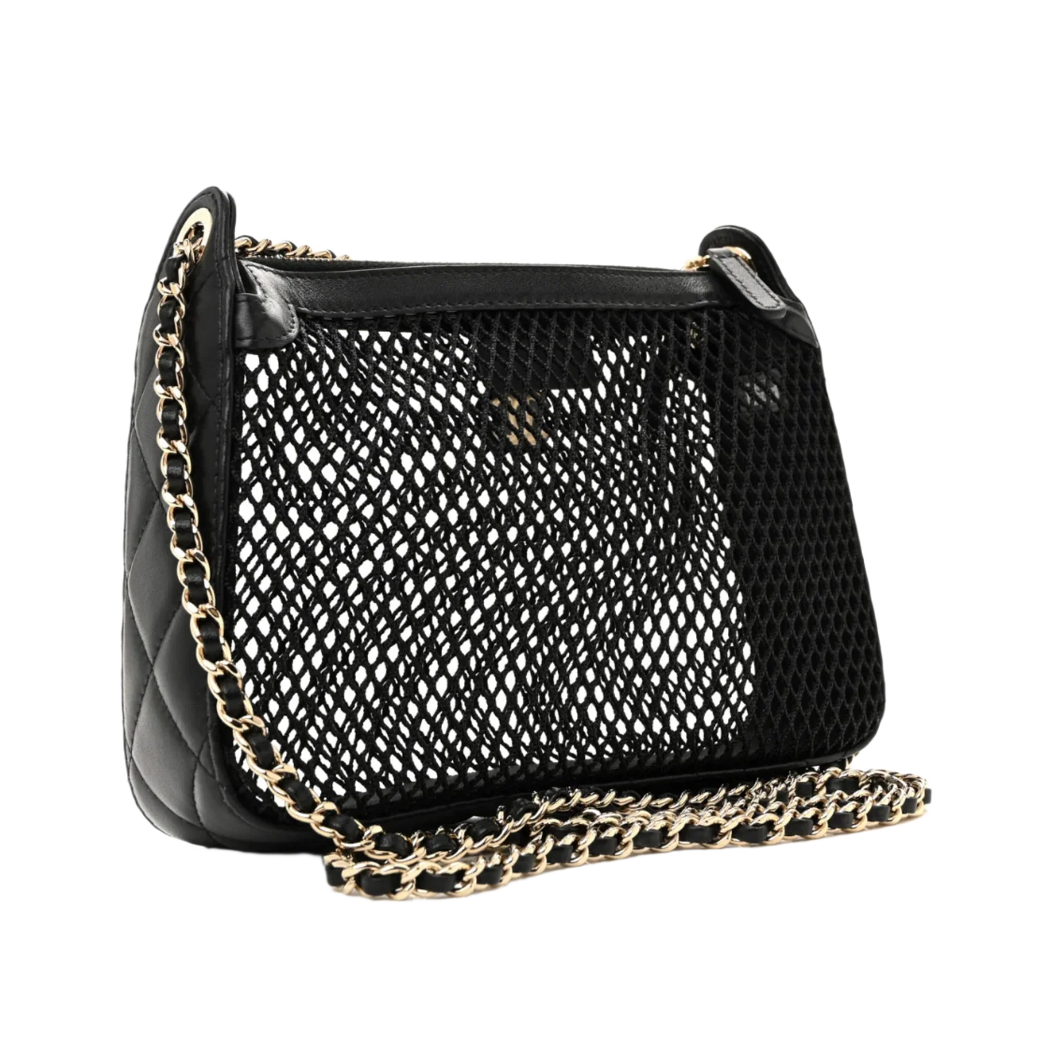 Chanel 25S Mesh Shiny Lambskin Black Clutch With Chain and Wallet - Image 2
