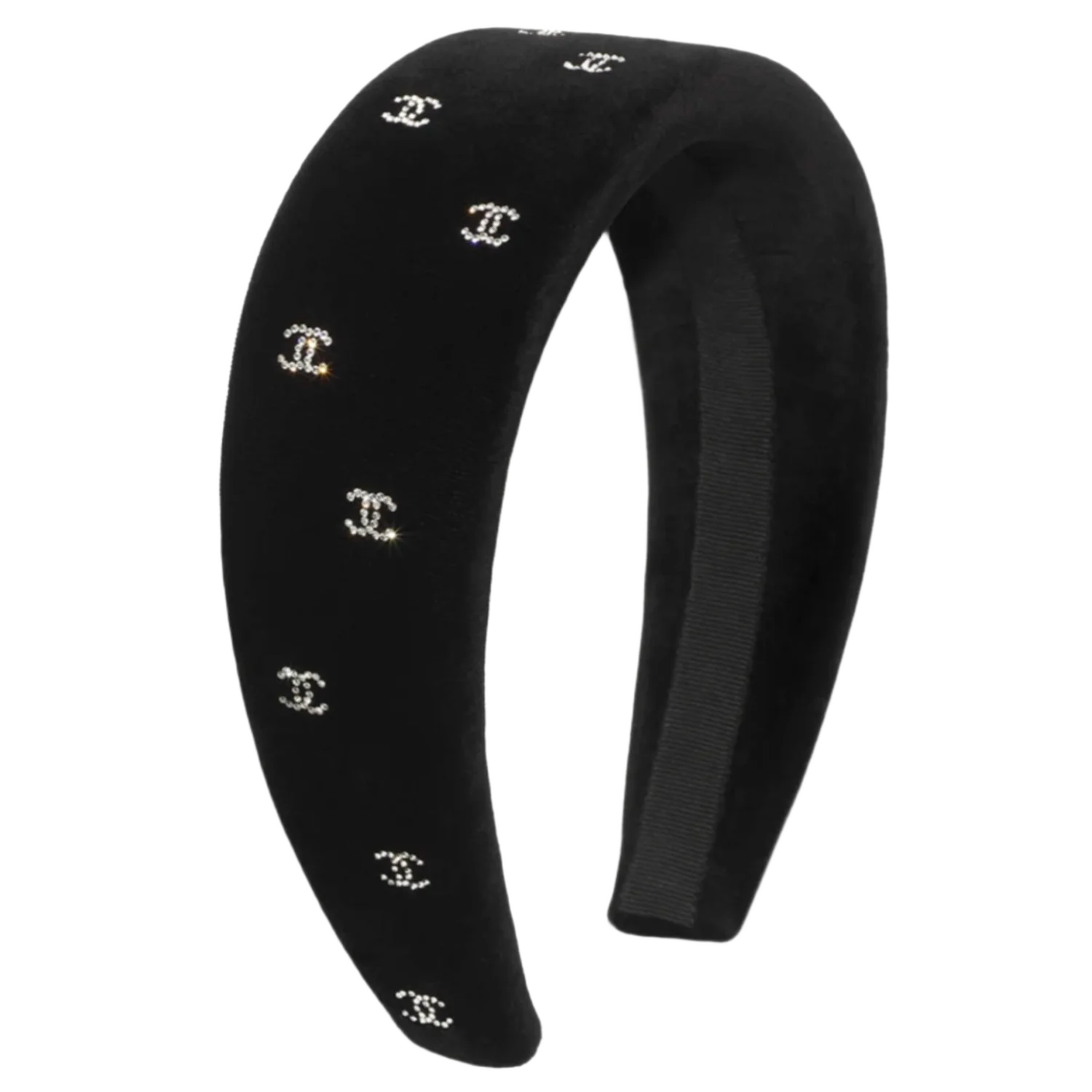 Chanel 26C 'Crystal CC' Black Velvet Headband - Image 2