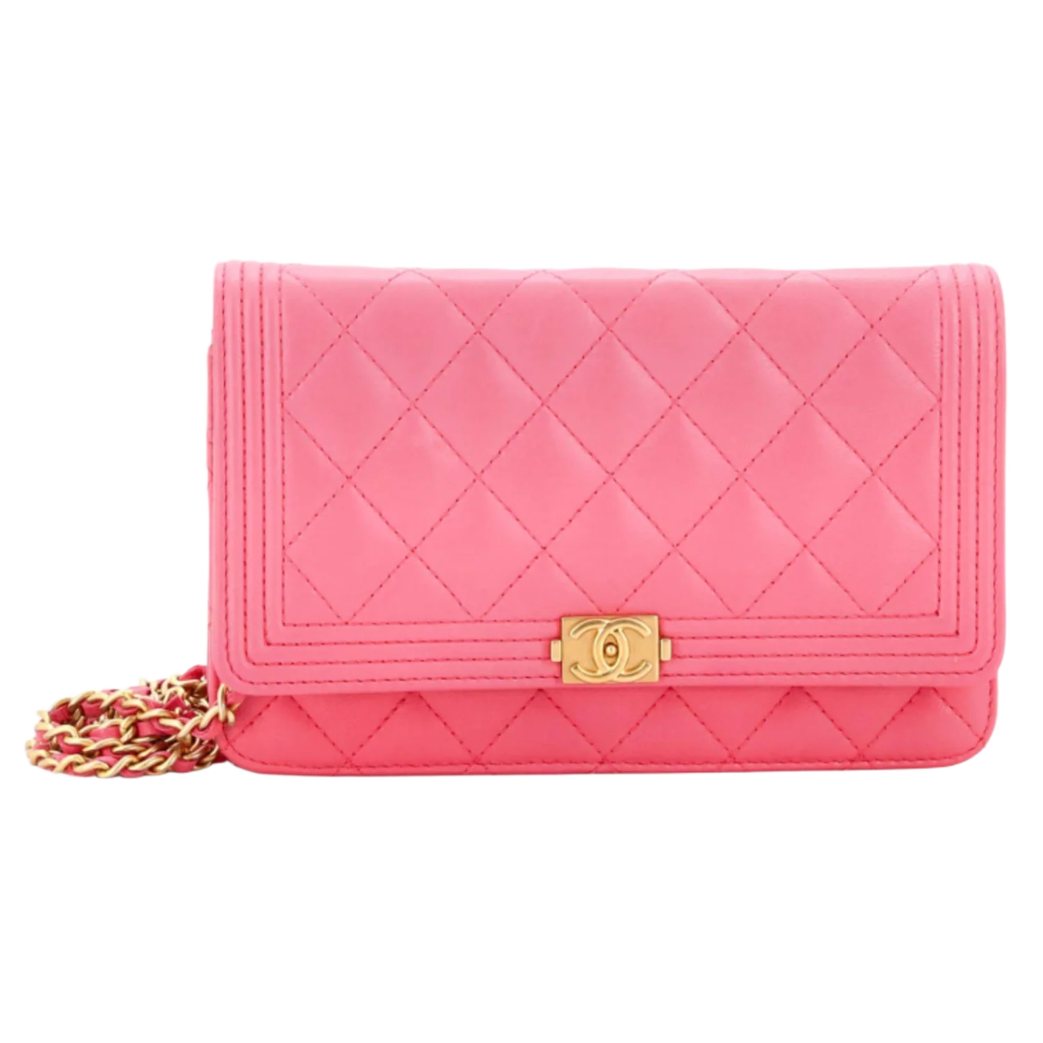 Chanel 'Boy Wallet on Chain' Quilted Lambskin Light Pink