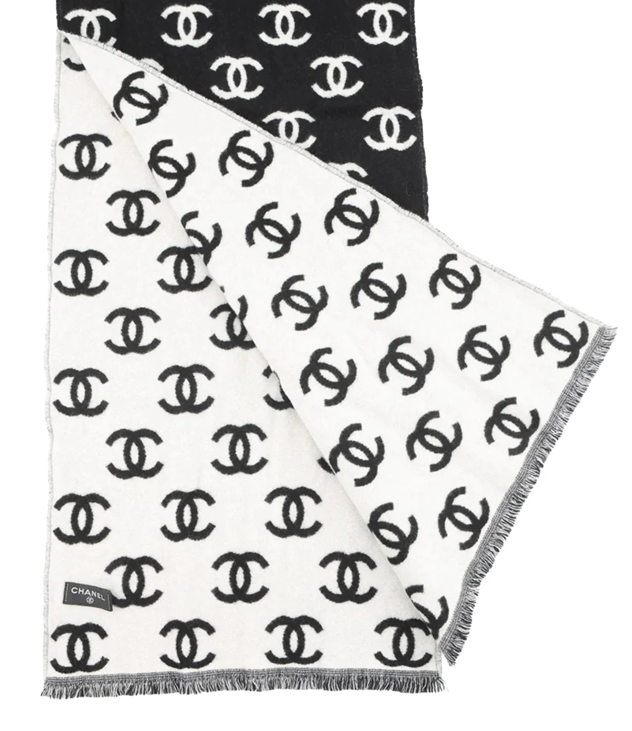 Chanel CC Logo Black/White Wool Reversible Scarf - Image 2
