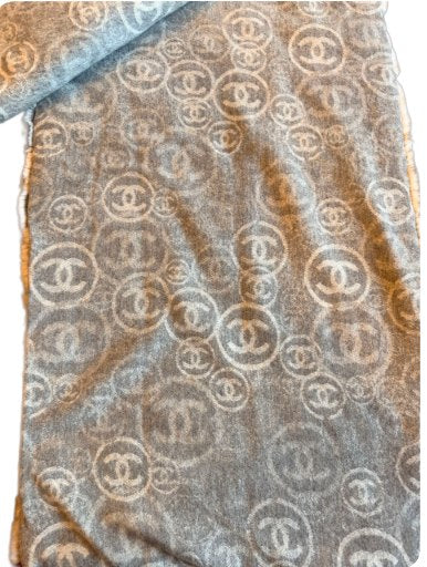 Chanel Rabbit Fur & Cashmere Reversible CC Print Scarf - Image 2