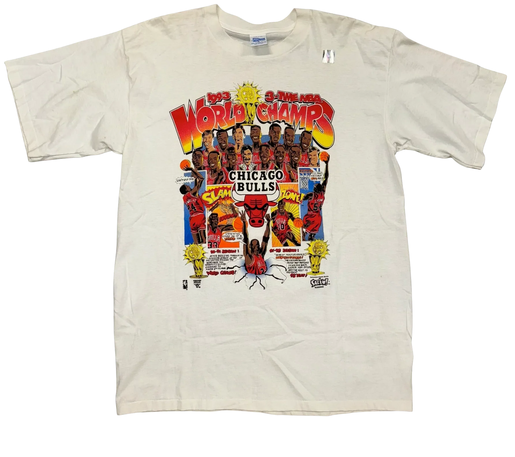 Chicago Bulls '3 Time Champs' White Vintage Tee
