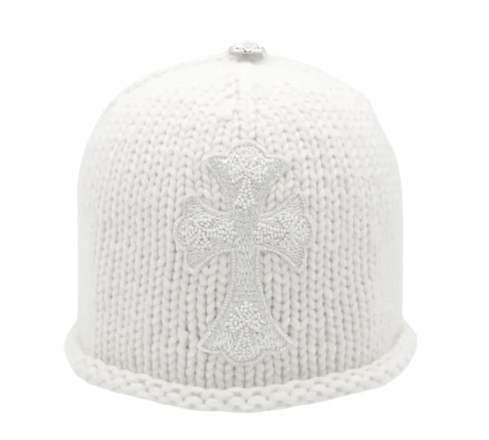 Chrome Hearts 'Beaded Cross' Cream Knit Beanie