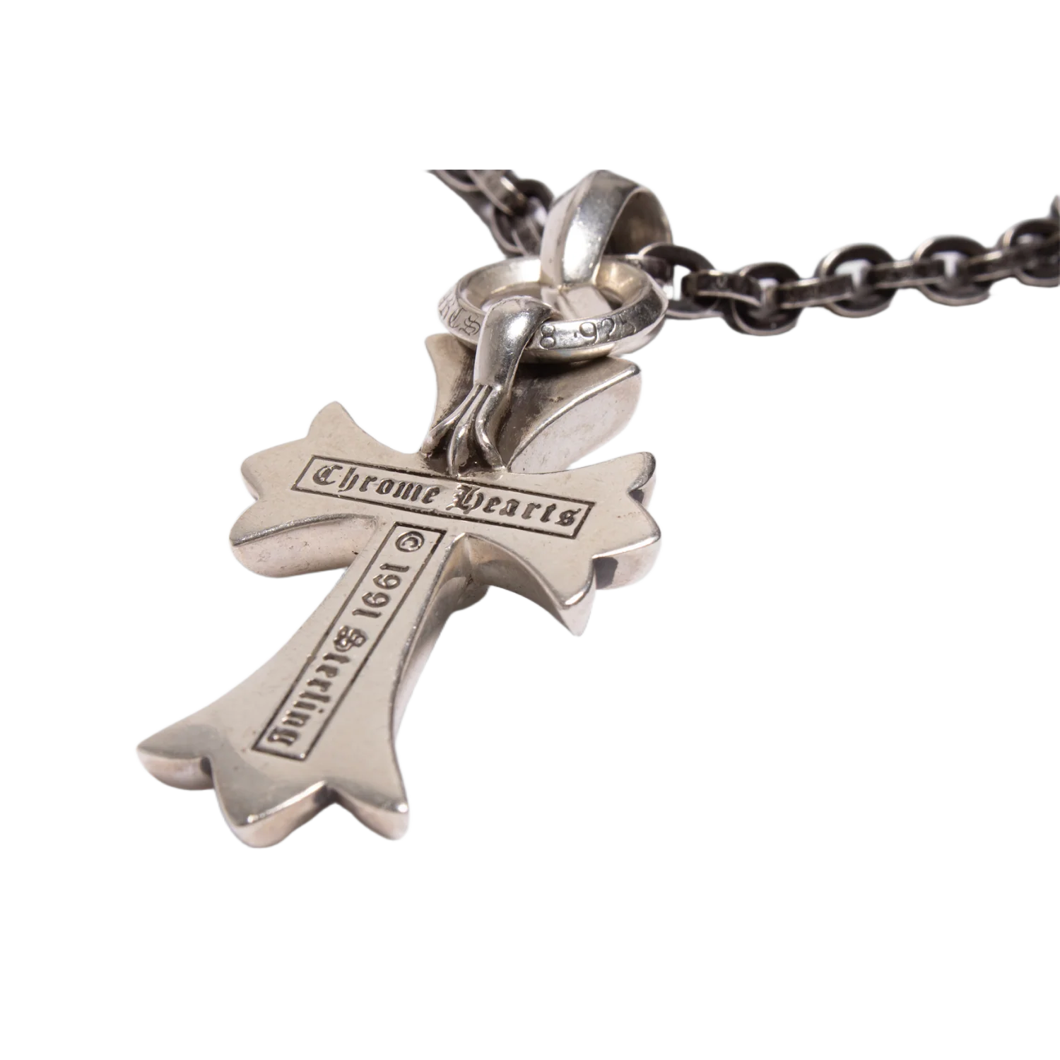 Chrome Hearts 'Cross Pendant' 12in Silver Paper Chain Necklace - Image 3