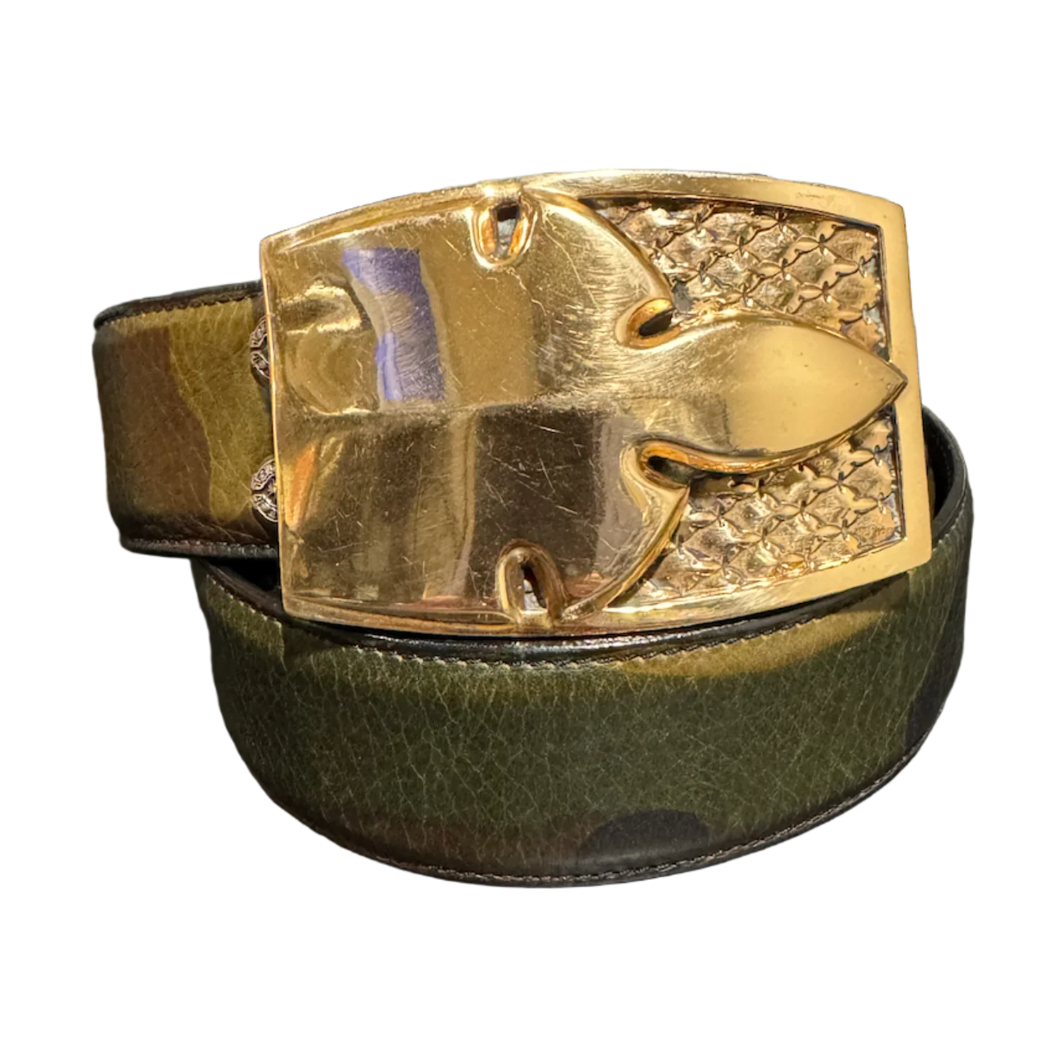 Chrome Hearts 'Fleur De Lis' Bronze Buckle Camo Belt