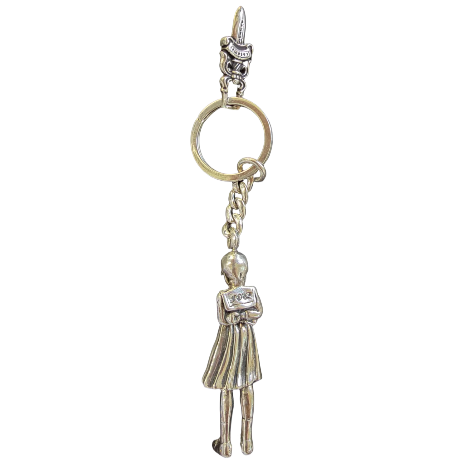 Chrome Hearts FOTI 'Skippy Skull Schoolgirl' Dagger Pendant Silver Keychain - Image 2