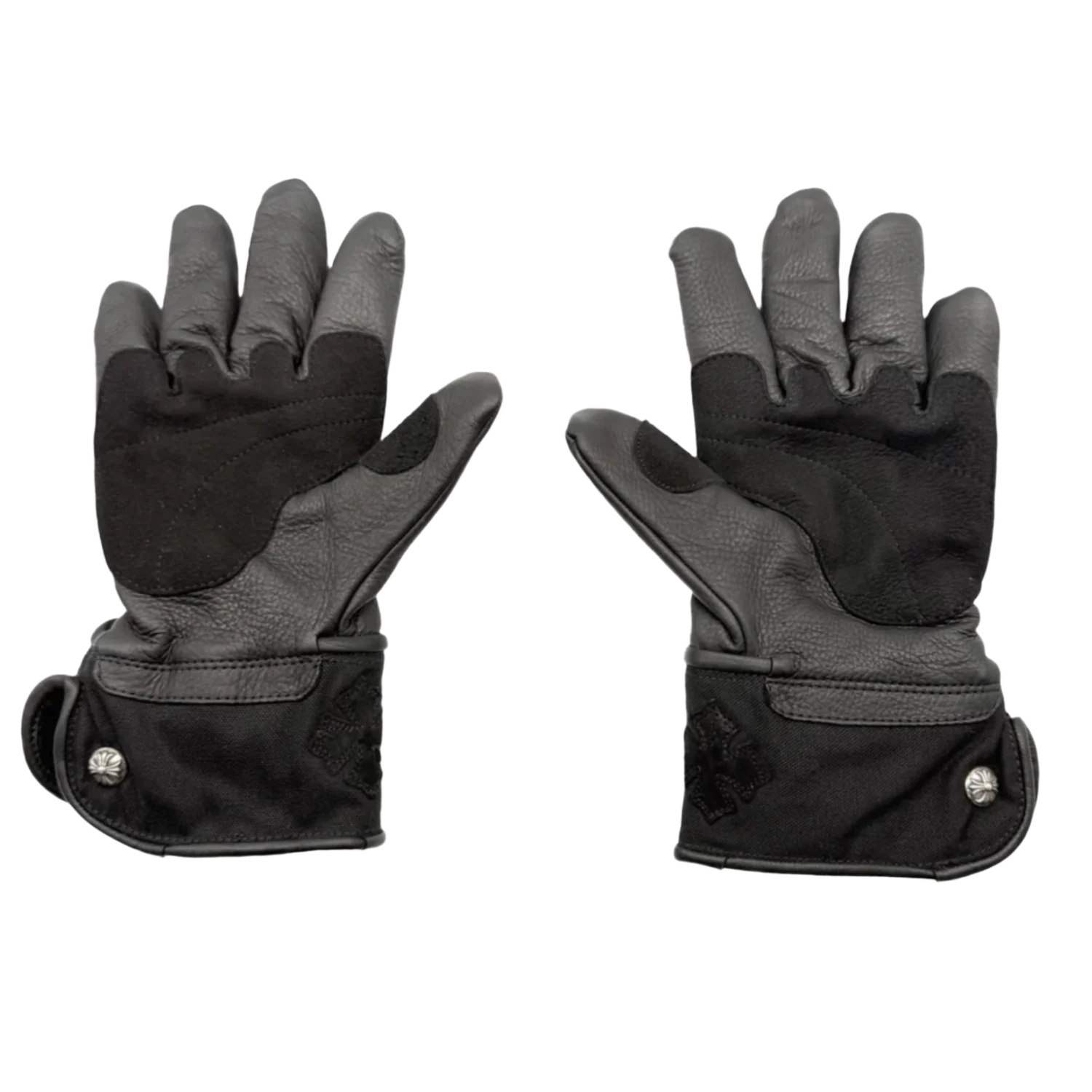 Chrome Hearts 'Silver Button Suede Leather Cross' Motorcycle Gloves