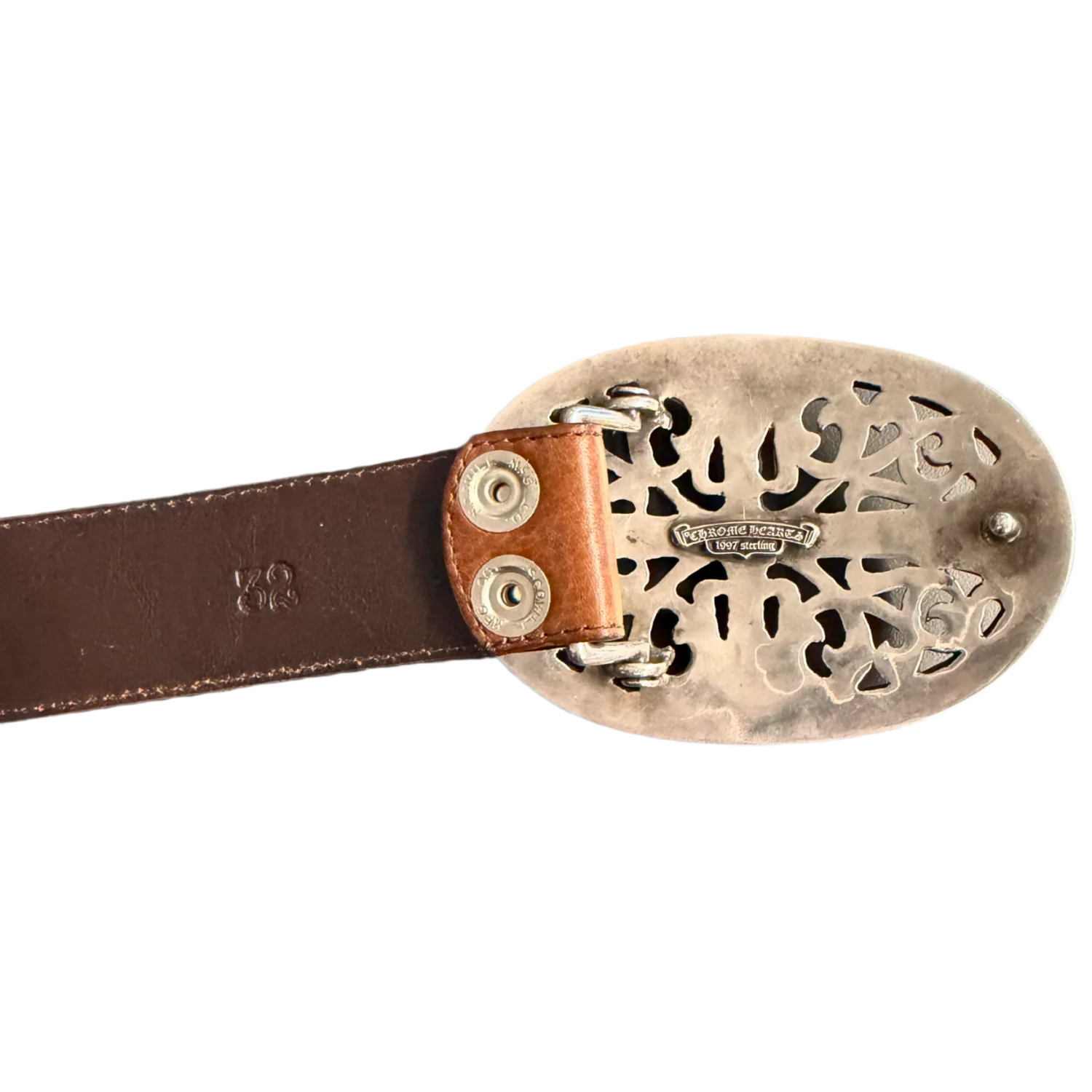 Chrome Hearts 'Silver' Oval Cross Jumbo Brown Belt - Image 2