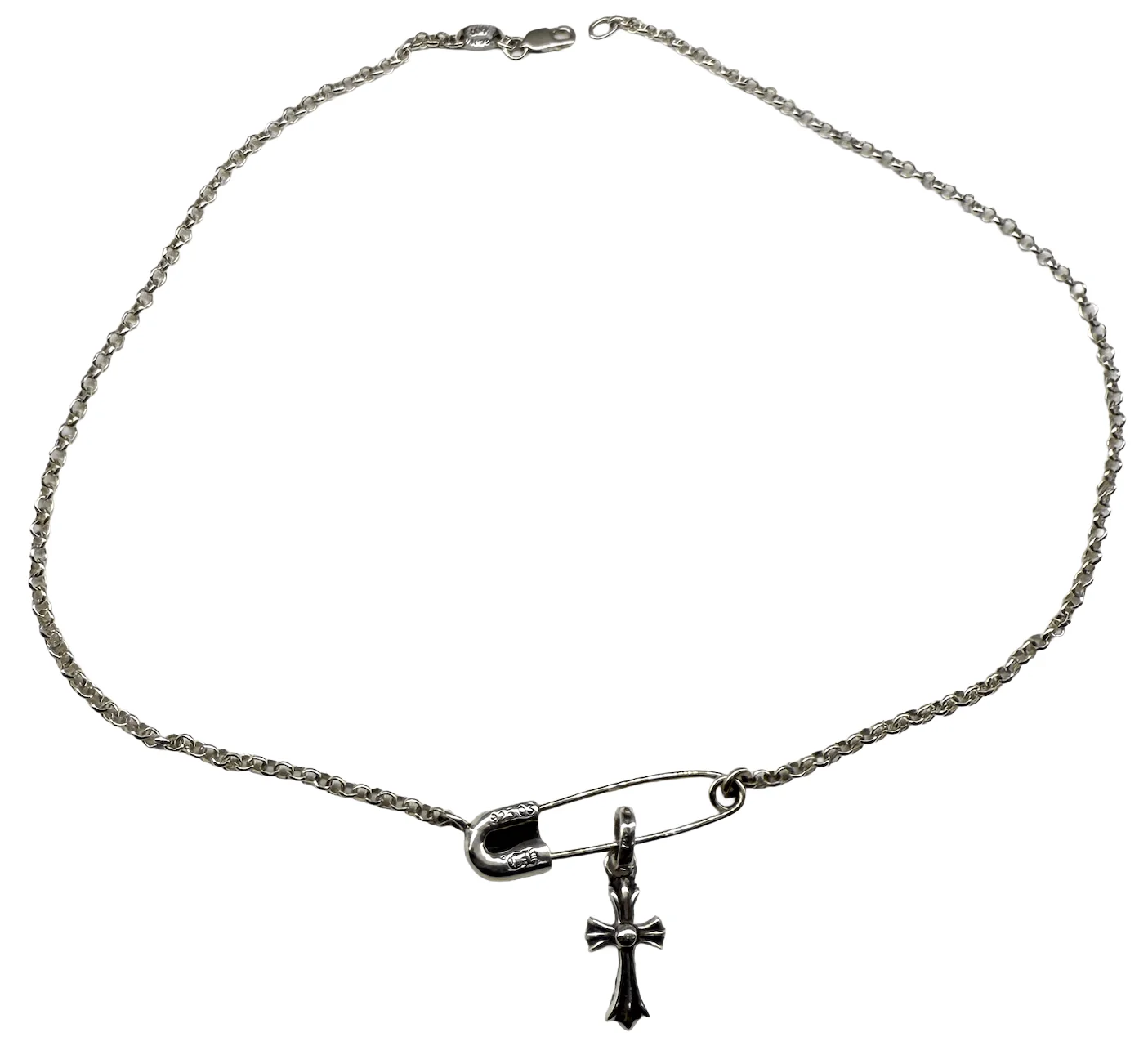 Chrome Hearts Silver 'Safety Pin and Diamond Cross' 15.5in Chain Necklace - Image 2