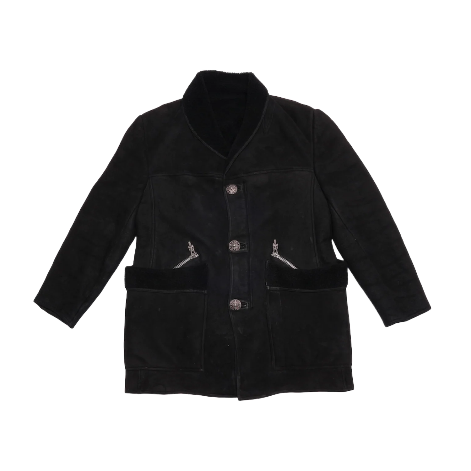 Chrome Hearts 'Suede Nubuk Leather' Zip Up Button Shearling Jacket