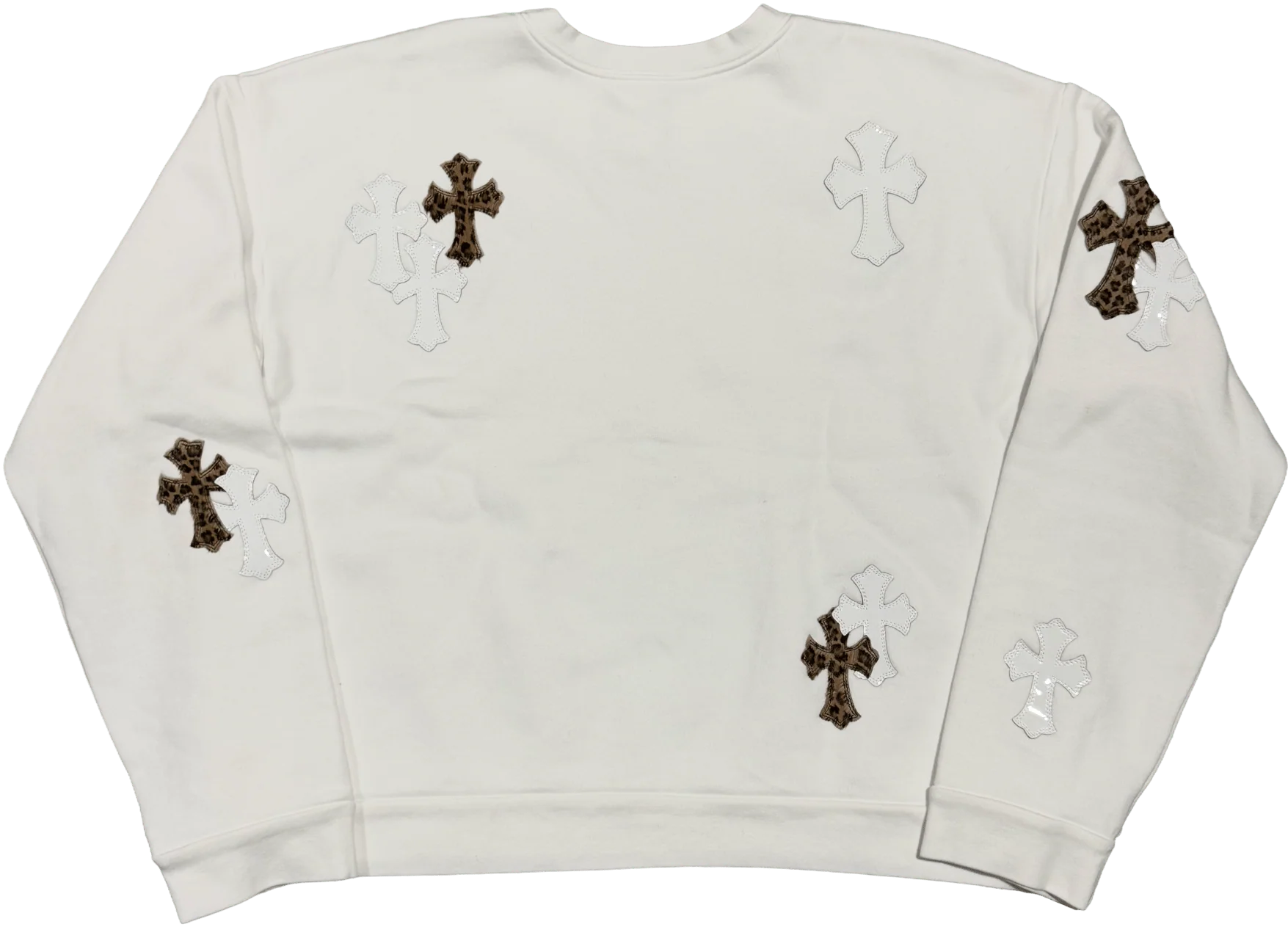 Chrome Hearts 'White Leopard' Cross Patch White Crewneck - Image 2