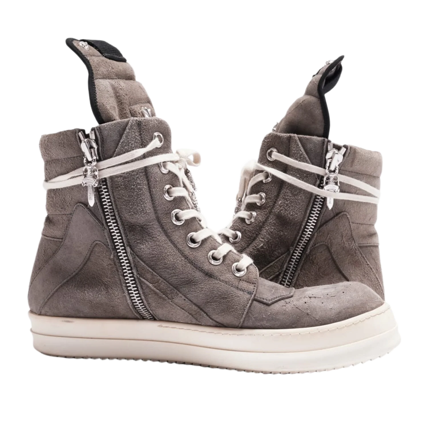 Chrome Hearts x Rick Owens 'Grey' Suede Geobasket Sneakers - Image 5