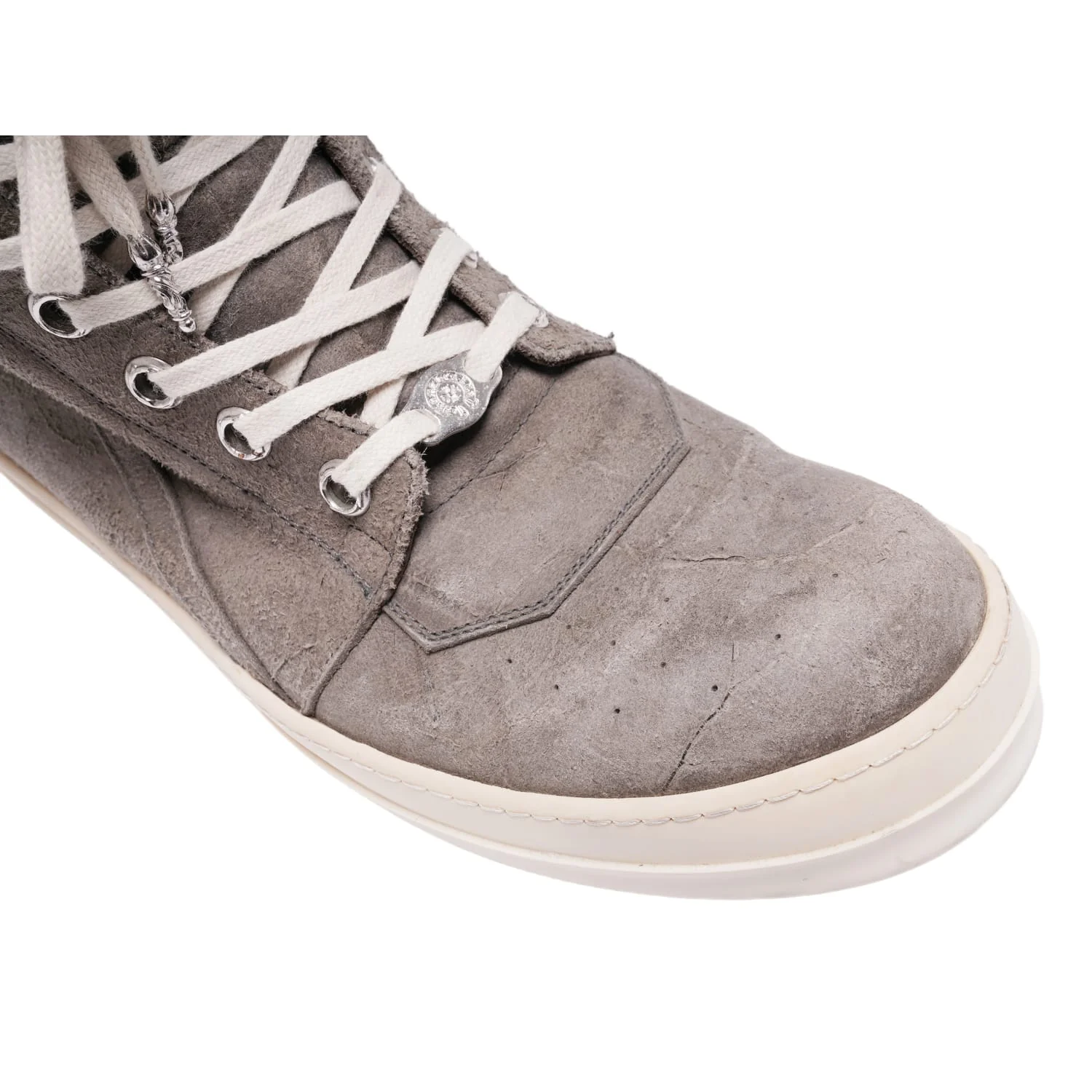 Chrome Hearts x Rick Owens 'Grey' Suede Geobasket Sneakers - Image 8