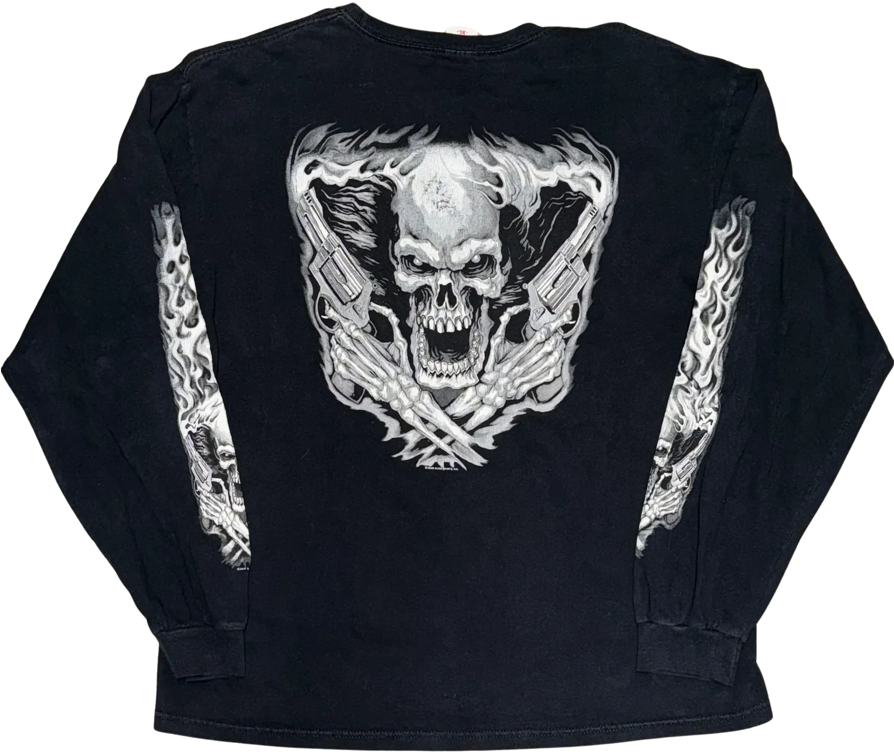 Flaming Skull 'Gunslinger' Vintage Black Longsleeve Tee - Image 2