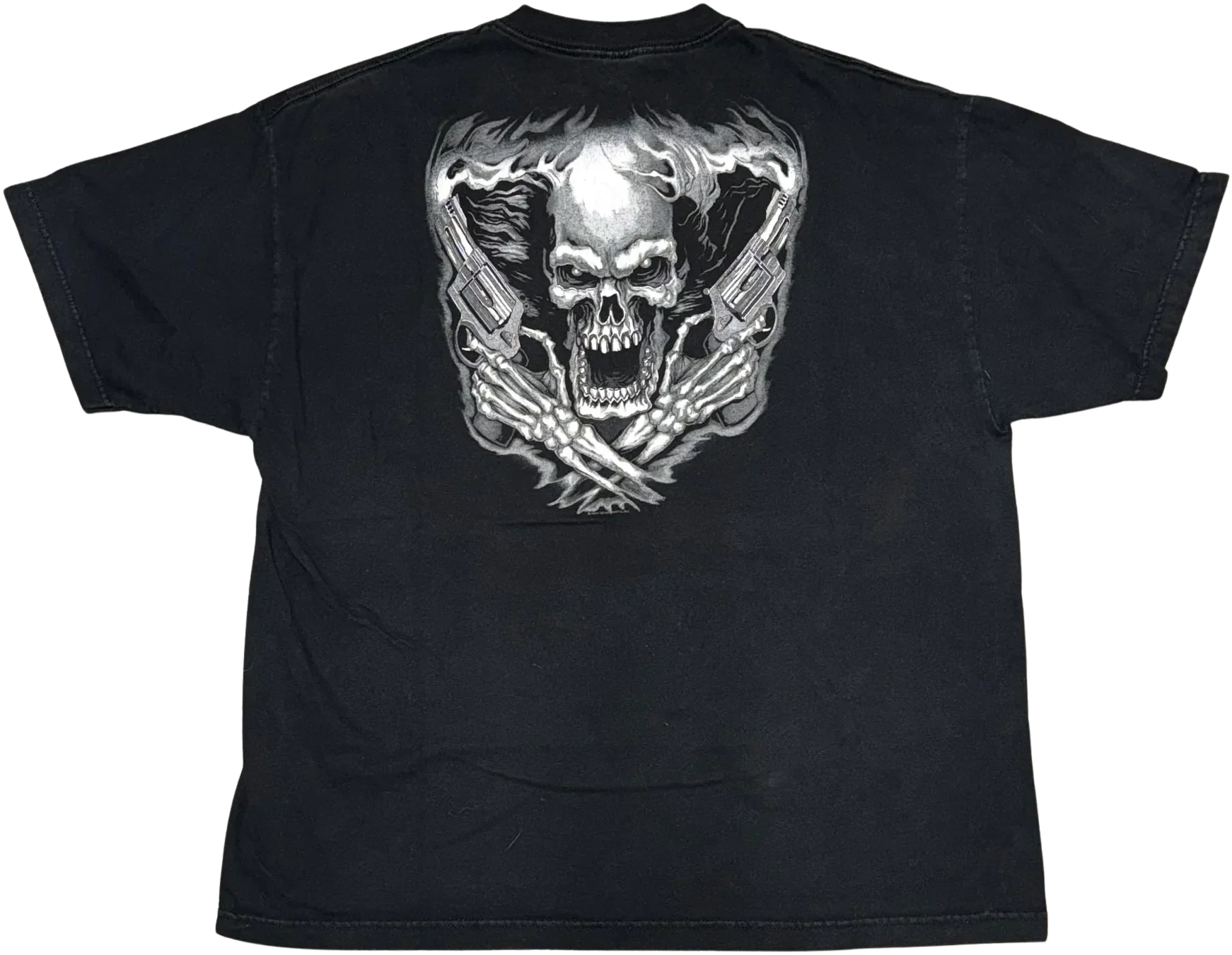 Flaming Skull 'Gunslinger' Vintage Black Tee - Image 2