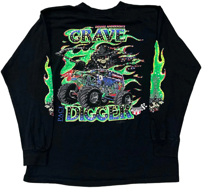 Grave Digger 'Green Flames' RHinestone Vintage L/S - Image 2