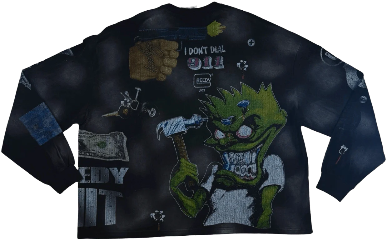 Greedy Unit 'Screw Head' All Over Black Longsleeve - Image 2