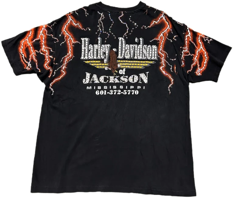 Harley Davidson 'Jackson Orange Voltage' Rhinestone Vintage Tee - Image 2