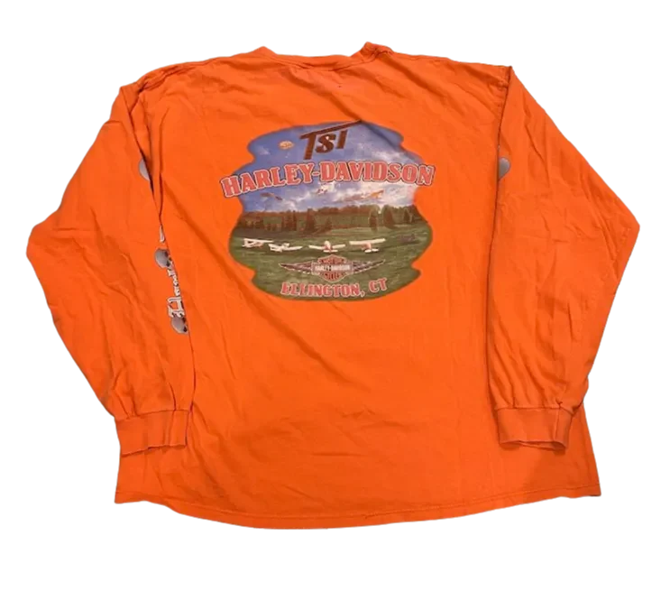Harley Davidson 'Orange Skull' Longsleeve Tee - Image 2