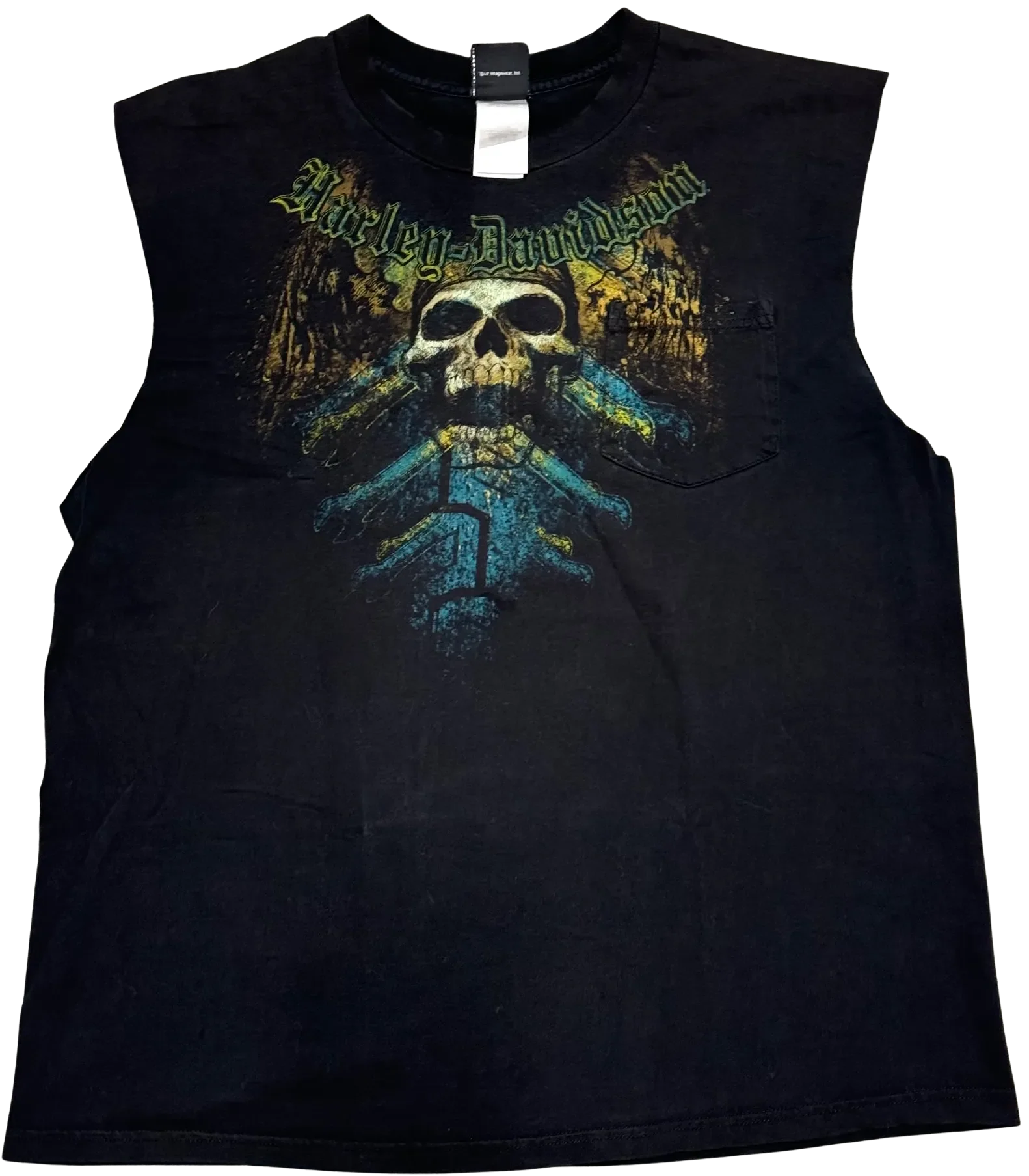 Harley Davidson 'Pirate Skull' Vintage Cutoff Pocket Tee