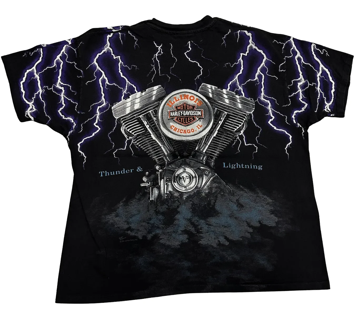 Harley Davidson 'Thunder & Lightning Chicago,IL' Vintage Tee - Image 2