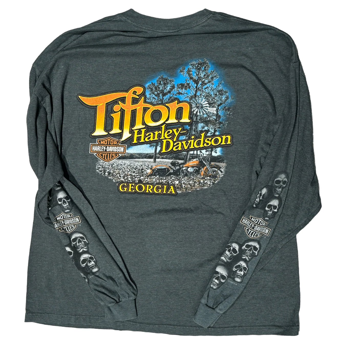 Harley Davidson 'Tifton Georgia' Vintage Longsleeve Green Tee - Image 2