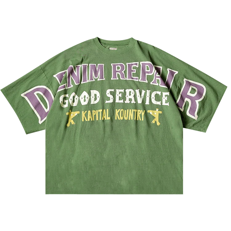 Kapital 'Denim Repair' Green Jersey Tee