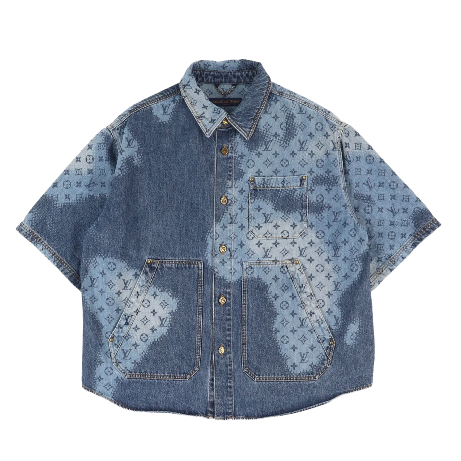 Louis Vuitton 'Blue Map Monogram' Denim Button Up Shirt
