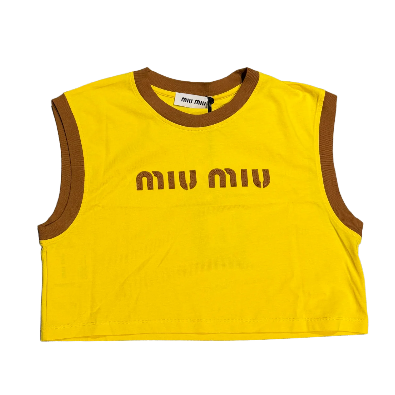Miu Miu 'Stitched Logo' Yellow Womens Crop Tank