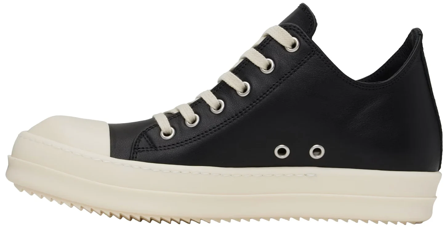 Rick Owens 'Black' Skinny Low Leather Sneakers - Image 2