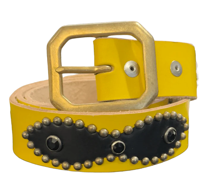Studded 'Black Leather Sun Gem' Yellow Belt