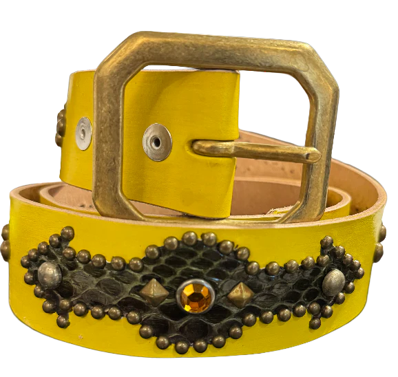 Studded 'Black Snakeskin Arrow Gem' Yellow Belt