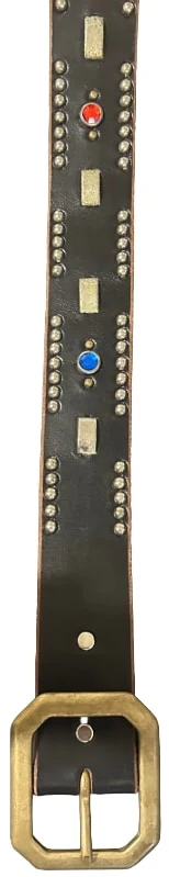 Studded 'Blue/Red Gem' Fuck Off Leather Belt - Image 2