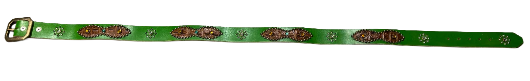 Studded 'Brown Alligator Green Gem Sun' Green Belt - Image 2