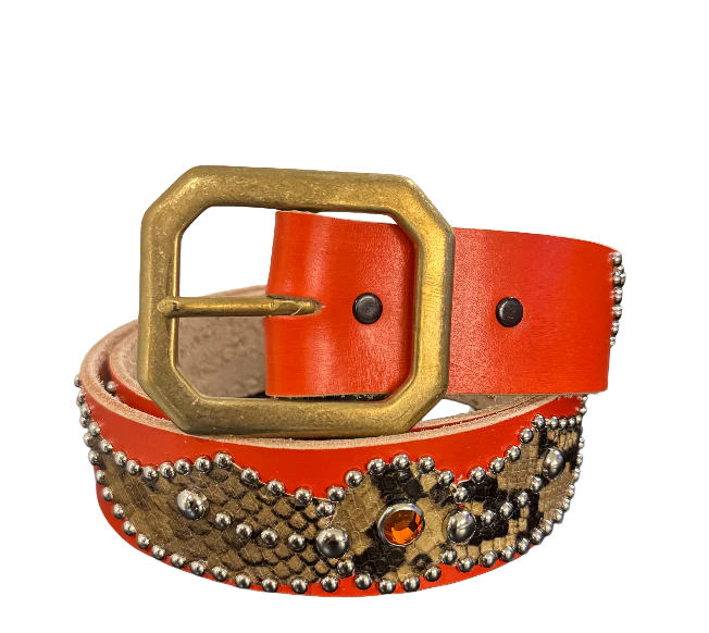 Studded 'Brown Black Snakeskin Spider Gem' Orange Belt