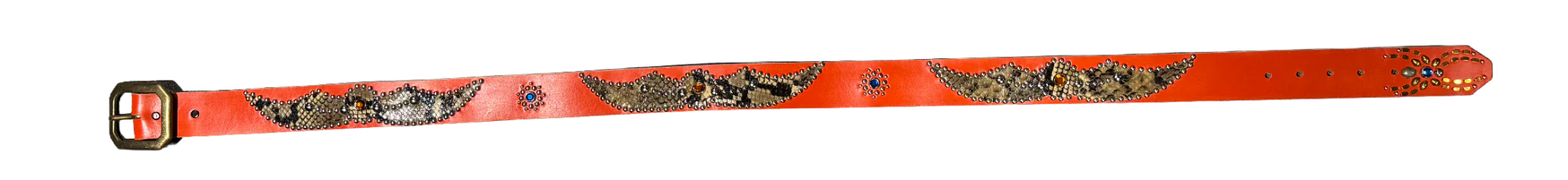 Studded 'Brown Black Snakeskin Spider Gem' Orange Belt - Image 2