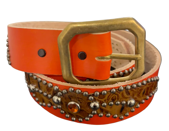 Studded 'Brown Scale Spider Gem' Orange Belt