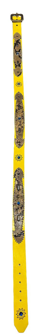 Studded 'Brown Snakeskin Arrow Sun Gem' Yellow Belt - Image 2