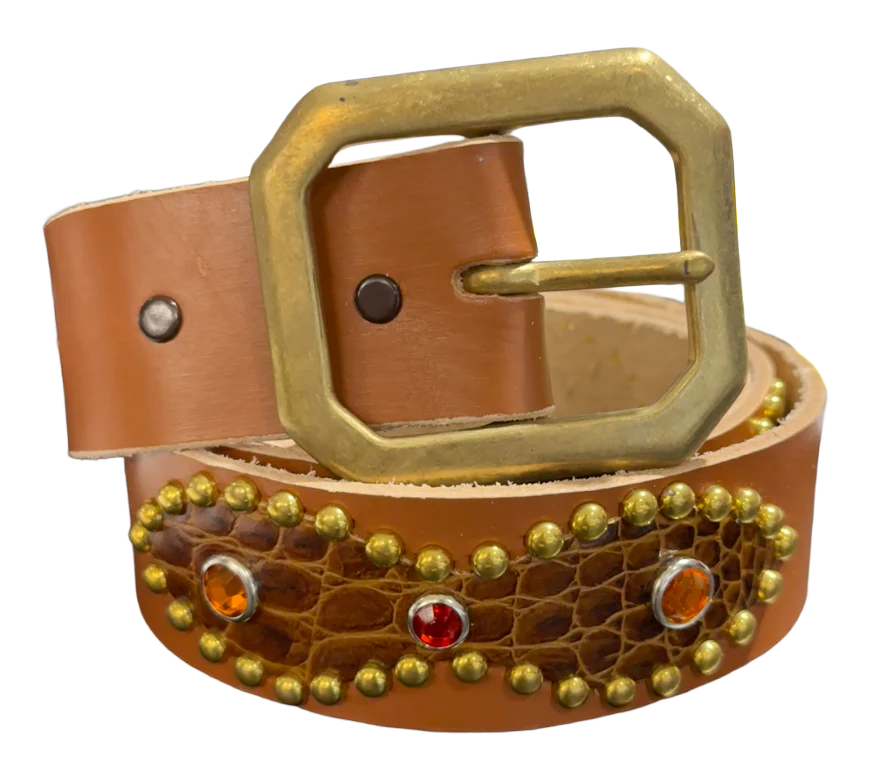 Studded 'Brown Snakeskin/ Sun Gem' Brown Belt