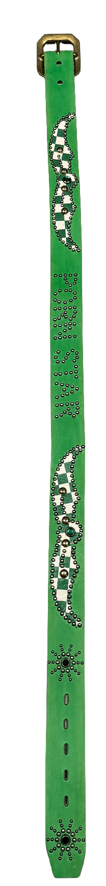 Studded 'Checkered Leather Porn Star Sun Gem' Green Belt - Image 2