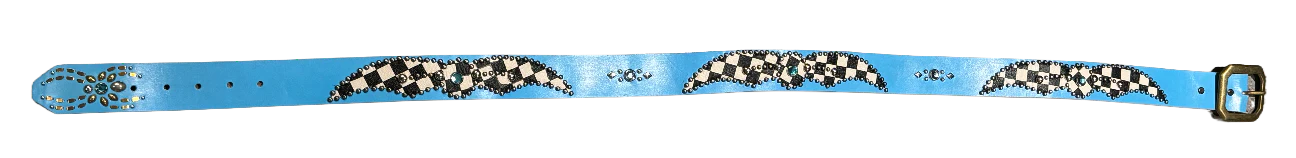 Studded 'Checkered Leather Spider Gem' Baby Blue Belt - Image 2