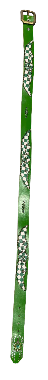 Studded 'Checkered Leather Spider Gem' Green Belt - Image 2